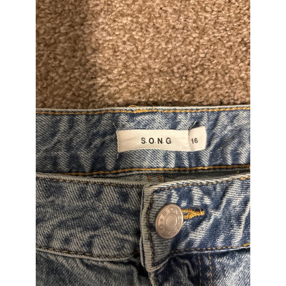 S.O.N.G. Cargo Jeans Women 16 Blue Light Wash Excellent Wide Leg Utility Denim - Picture 2 of 3